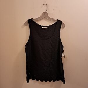 Hinge Top Women's Medium M Black 100% Silk Lightweight Scalloped Office Career